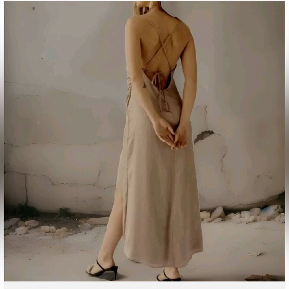 Free People Cowl Neck Slip Maxi Dress Satin Champagne Wedding Guest Formal